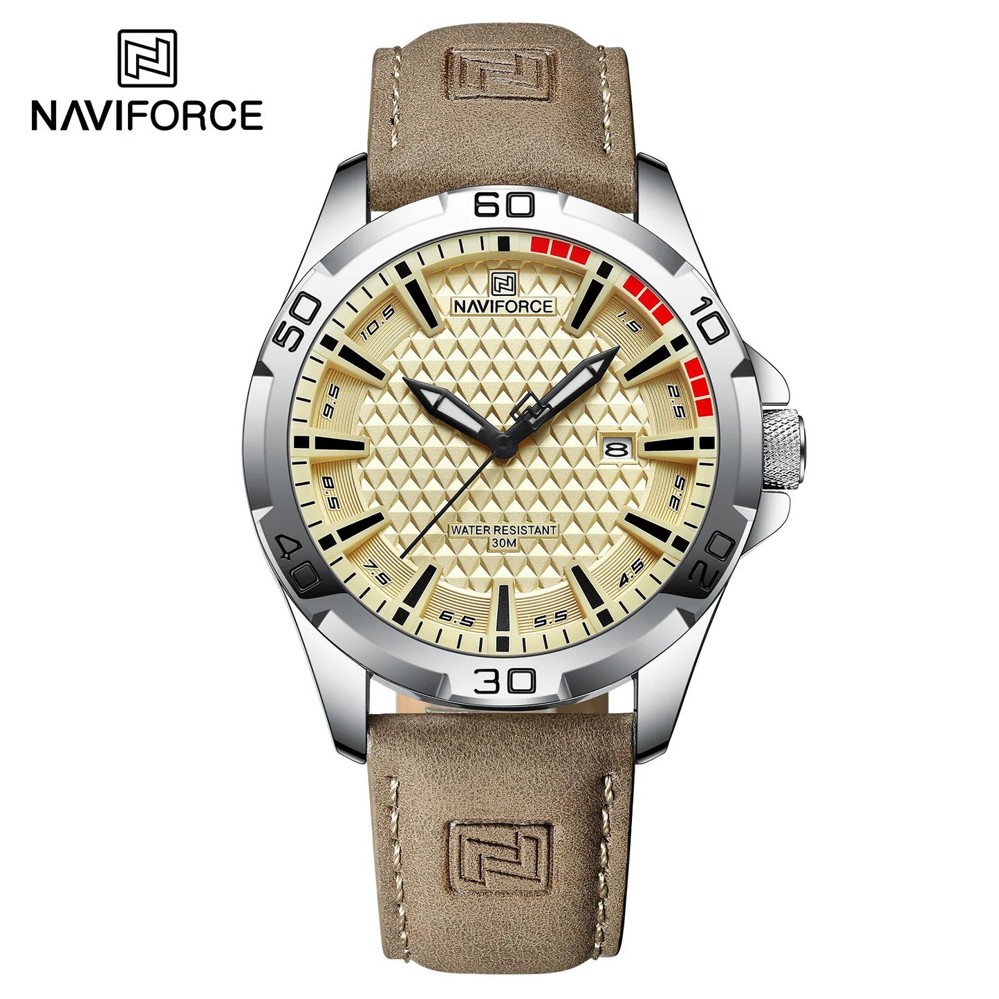NAVIFORCE NF8023 Men's Sport Quartz Watch - Military-Inspired Design with Luminous Date & Genuine Leather Strap