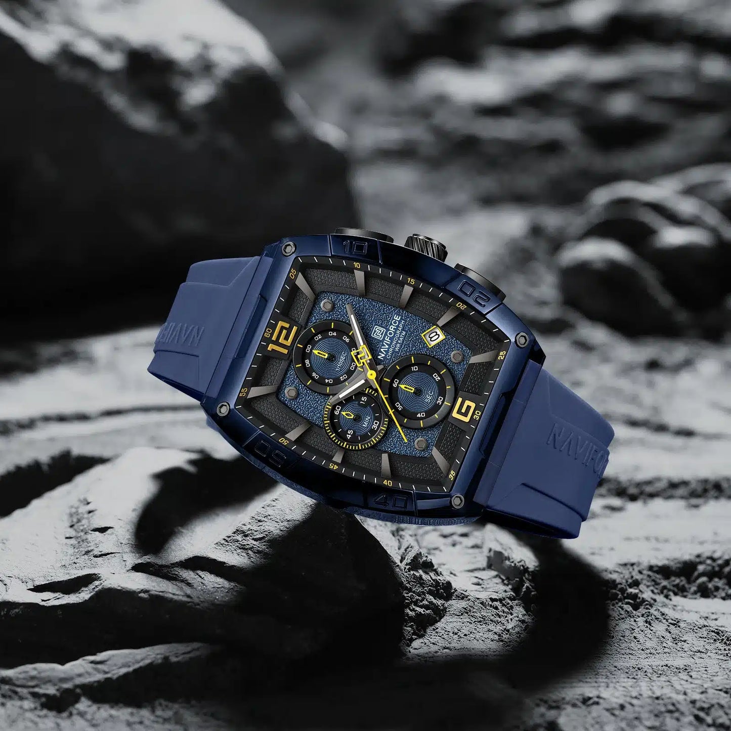 NAVIFORCE NF6101 Men's Translucent Square-Case Watch, Multi-Dial Chronograph, Water Resistant with Precision Timing and Luminous Accents