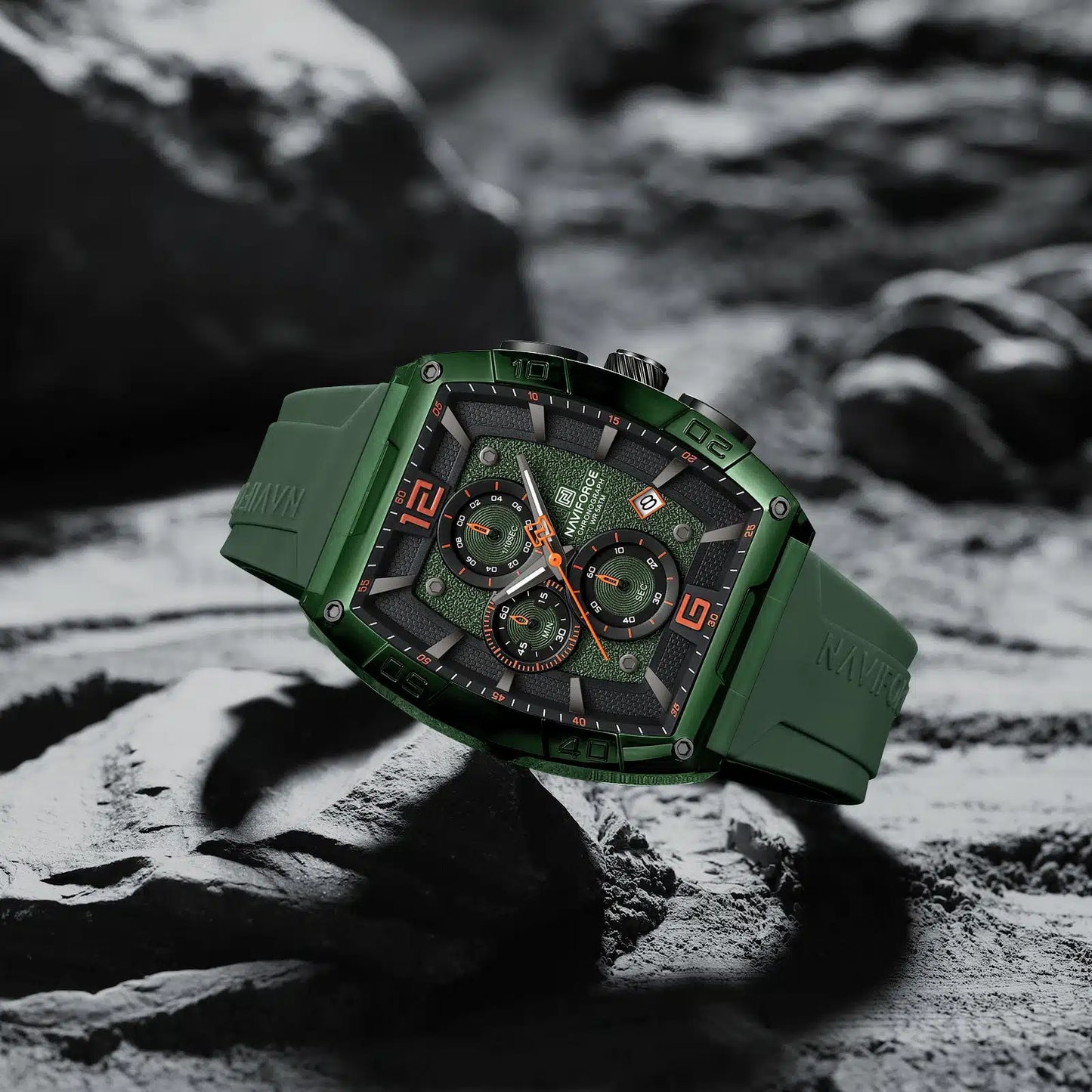 NAVIFORCE NF6101 Men's Translucent Square-Case Watch, Multi-Dial Chronograph, Water Resistant with Precision Timing and Luminous Accents