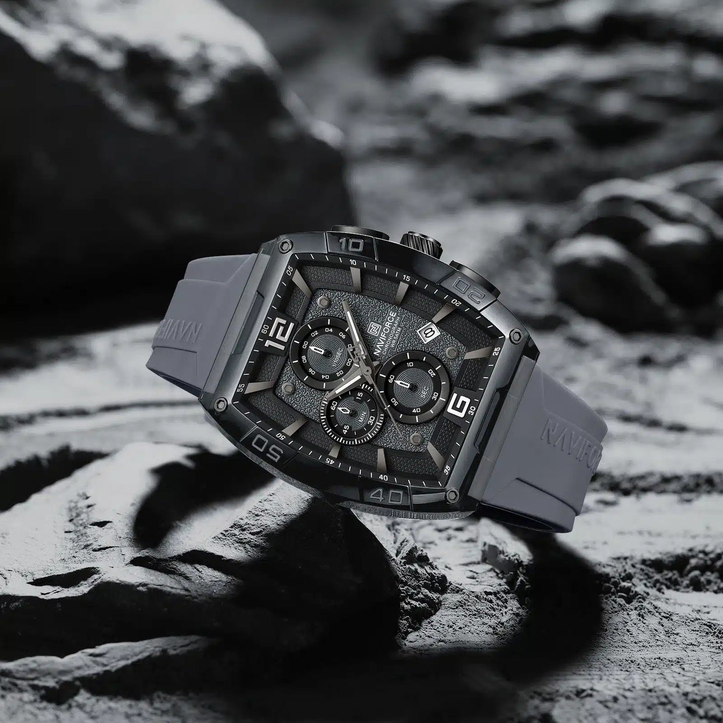 NAVIFORCE NF6101 Men's Translucent Square-Case Watch, Multi-Dial Chronograph, Water Resistant with Precision Timing and Luminous Accents