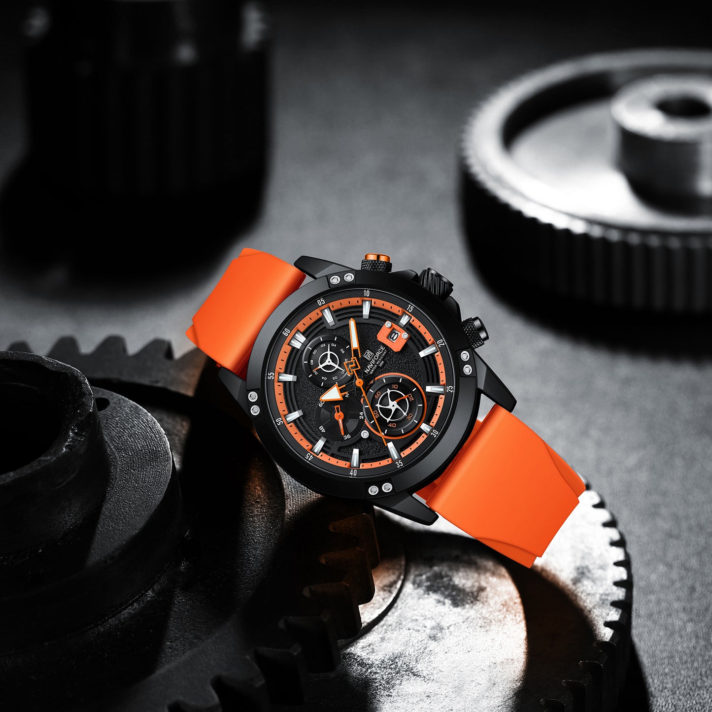 Naviforce NF8033 Men’s Tactical Sport Watch – Turbine-Style Multi-Dial Chronograph with Luminous Hands and Water Resistance.