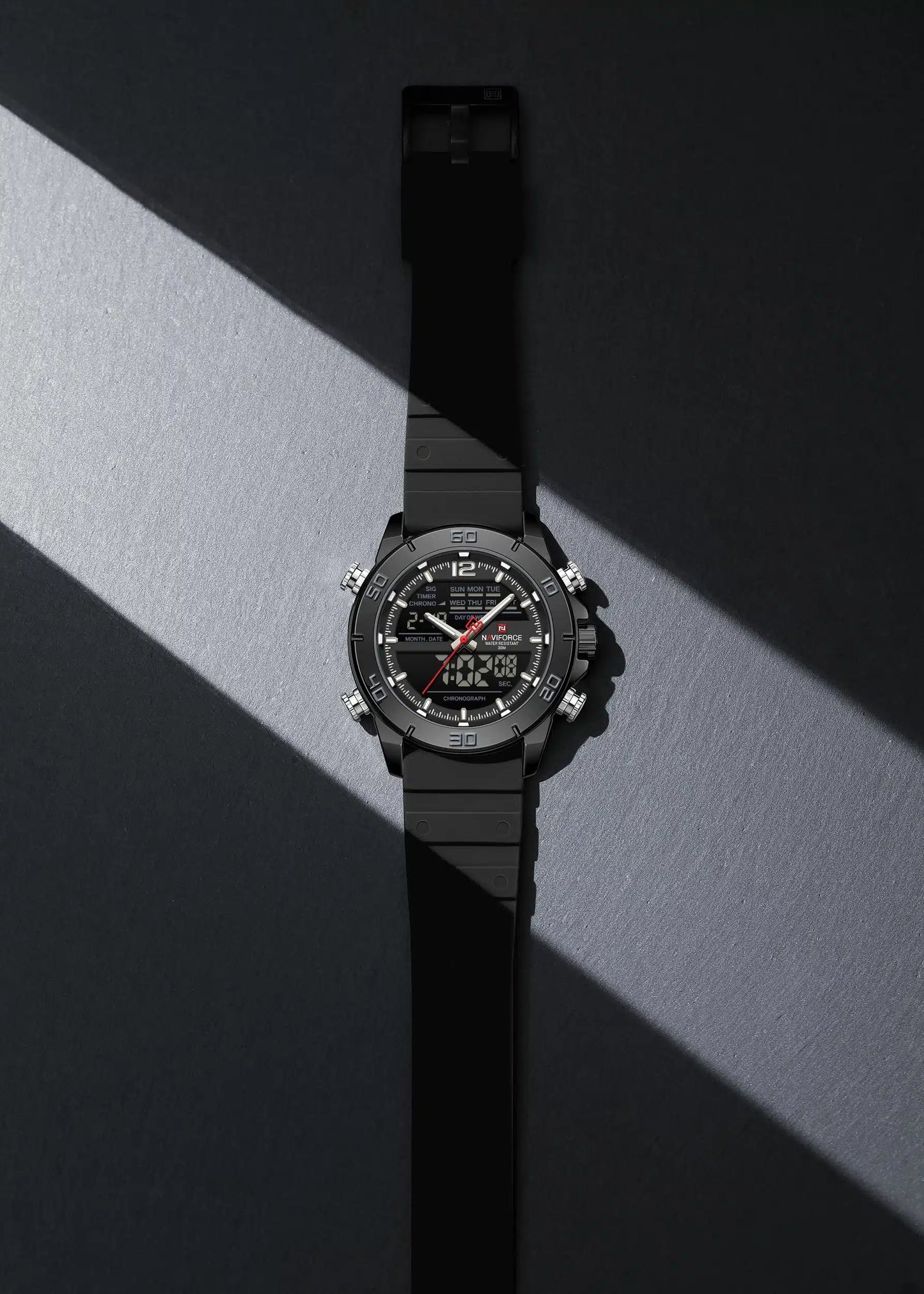 NAVIFORCE NF9253 Tactical Commander: Rugged Dual-Display Military Watch with LED Backlight and Alarm