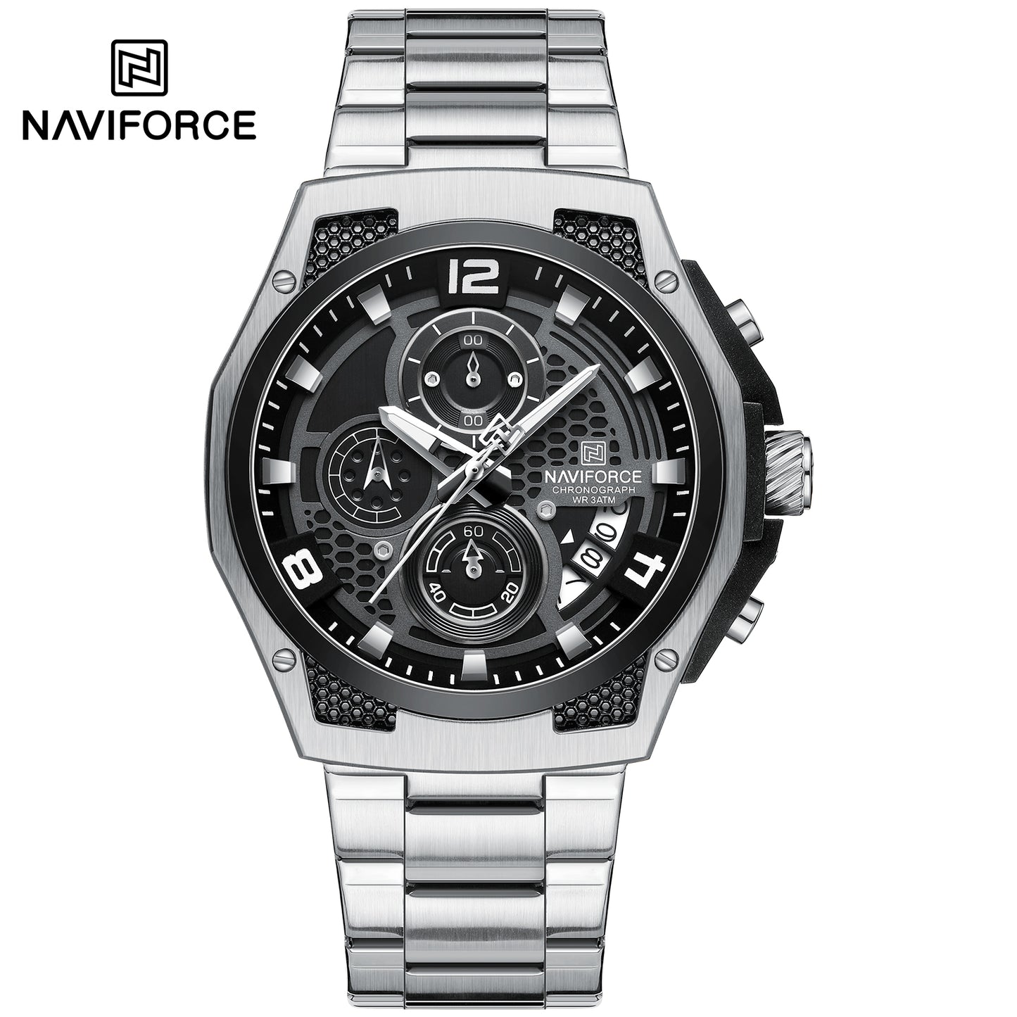 NAVIFORCE NF8051S"Honey-Nest" Series: Men's Industrial Sport Chronograph with Multi-Layered Dial