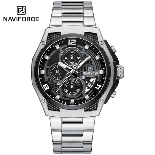 NAVIFORCE NF8051S"Honey-Nest" Series: Men's Industrial Sport Chronograph with Multi-Layered Dial
