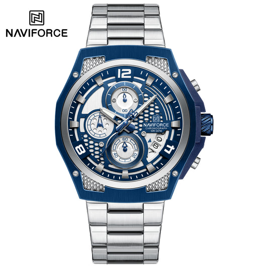 NAVIFORCE NF8051S"Honey-Nest" Series: Men's Industrial Sport Chronograph with Multi-Layered Dial
