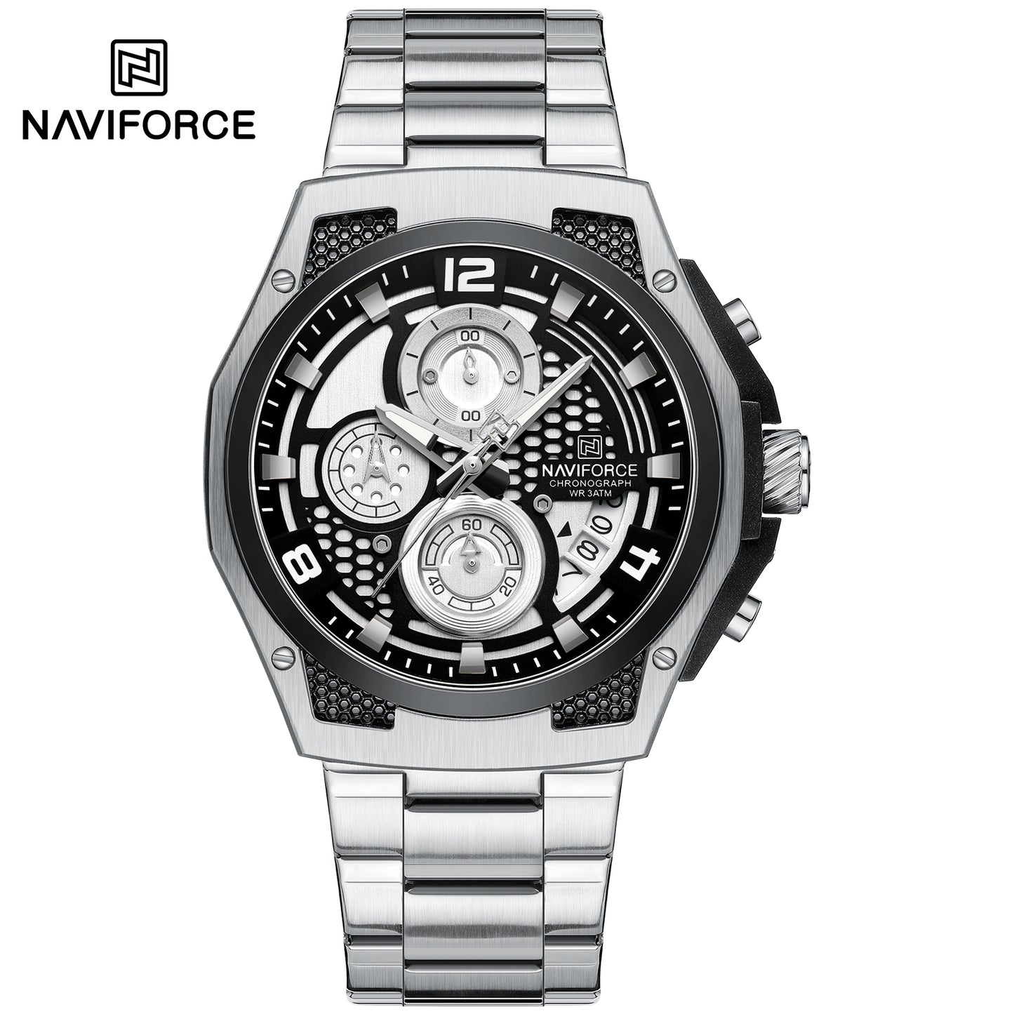 NAVIFORCE NF8051S"Honey-Nest" Series: Men's Industrial Sport Chronograph with Multi-Layered Dial
