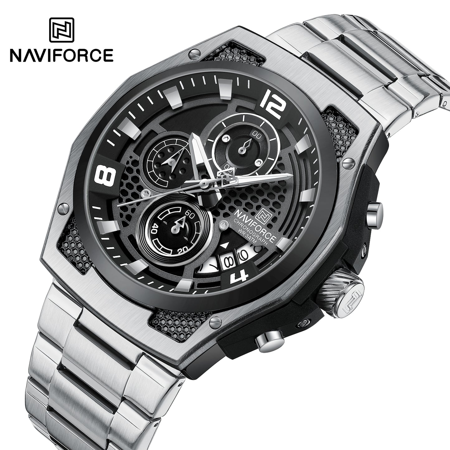 NAVIFORCE NF8051S"Honey-Nest" Series: Men's Industrial Sport Chronograph with Multi-Layered Dial