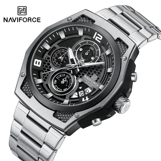 NAVIFORCE NF8051S"Honey-Nest" Series: Men's Industrial Sport Chronograph with Multi-Layered Dial