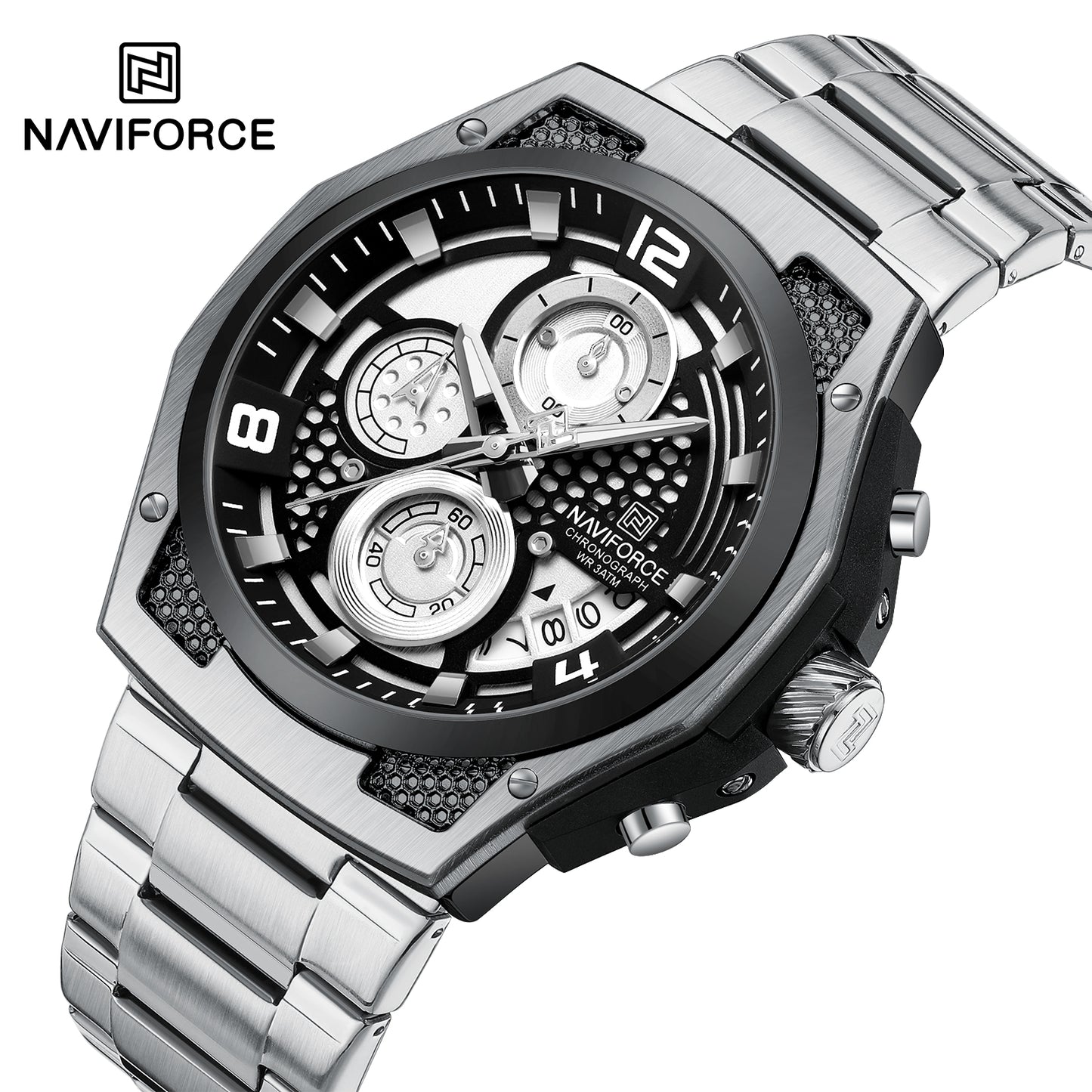 NAVIFORCE NF8051S"Honey-Nest" Series: Men's Industrial Sport Chronograph with Multi-Layered Dial