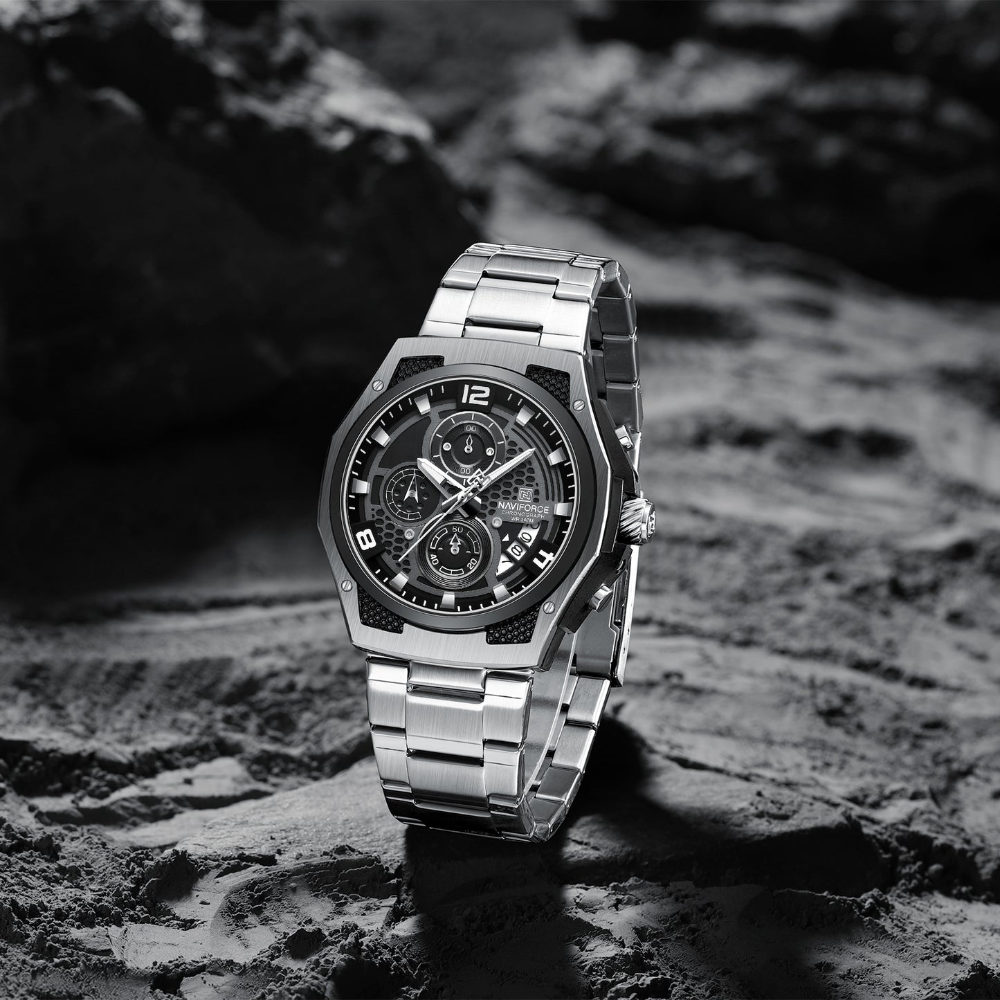 NAVIFORCE NF8051S"Honey-Nest" Series: Men's Industrial Sport Chronograph with Multi-Layered Dial