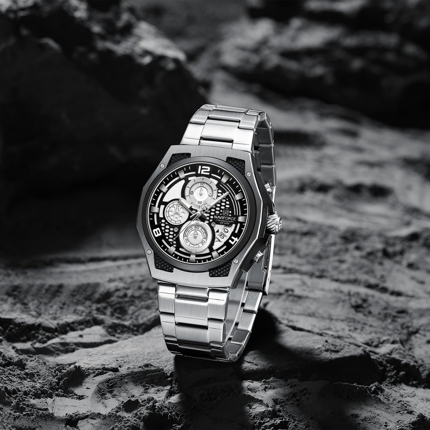 NAVIFORCE NF8051S"Honey-Nest" Series: Men's Industrial Sport Chronograph with Multi-Layered Dial