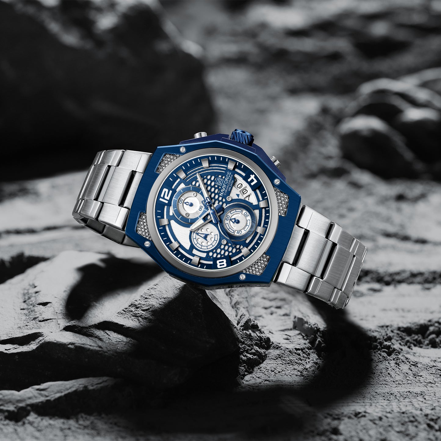 NAVIFORCE NF8051S"Honey-Nest" Series: Men's Industrial Sport Chronograph with Multi-Layered Dial