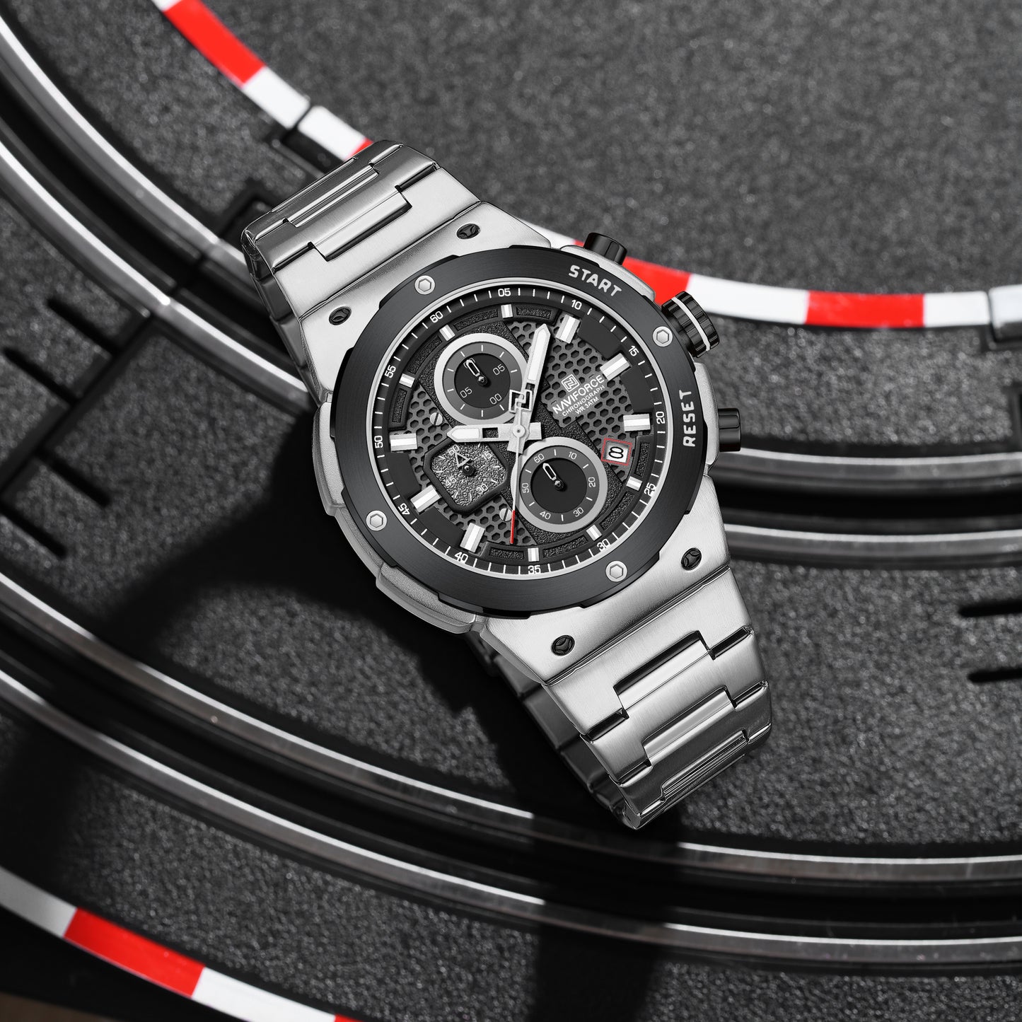 NAVIFORCE NF8072 Men's Rugged Chronograph Featuring a Force-Inspired Multifunction Dial, Luminous Night-Glow Visibility & Waterproof.