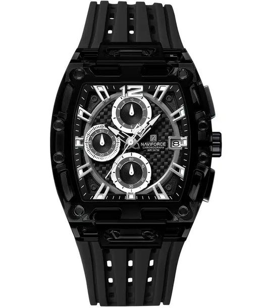 NAVIFORCE NF7105 Men’s Galvanic Black Watch with Multifunctional Dial, Luminous, Waterproof High-Quality Quartz Watch