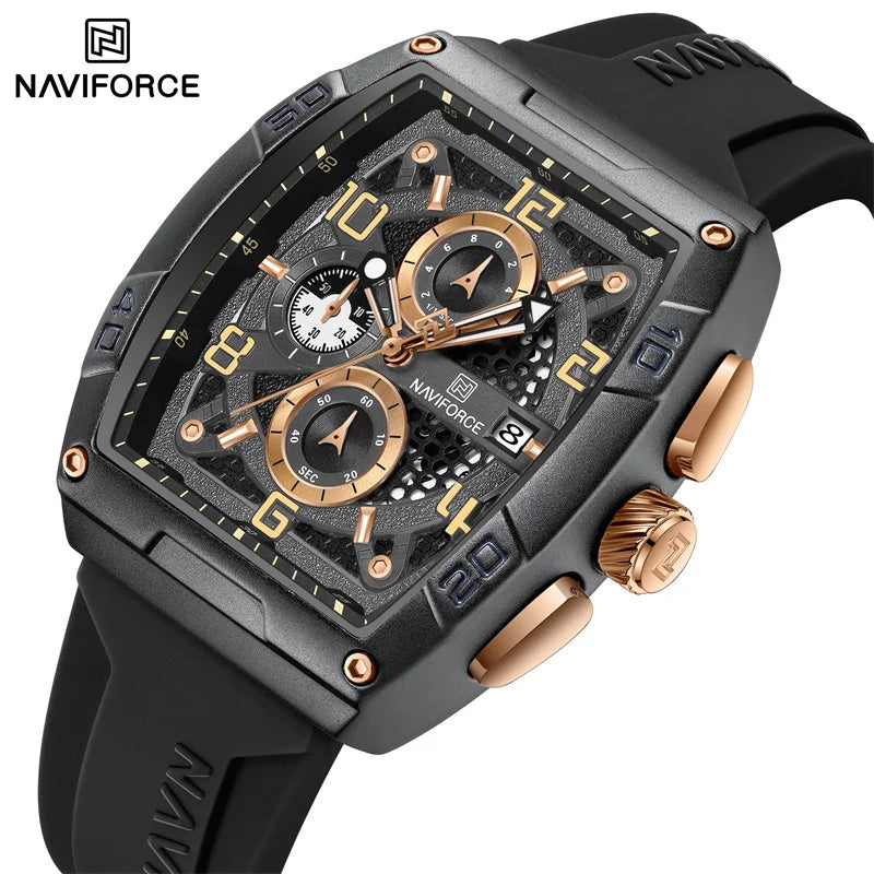 NAVIFORCE NF8052 Men's Cyber Sport Edition Chronograph Watch – 1/10th Second Precision, Waterproof, and Luminous Night-Glow Hands.