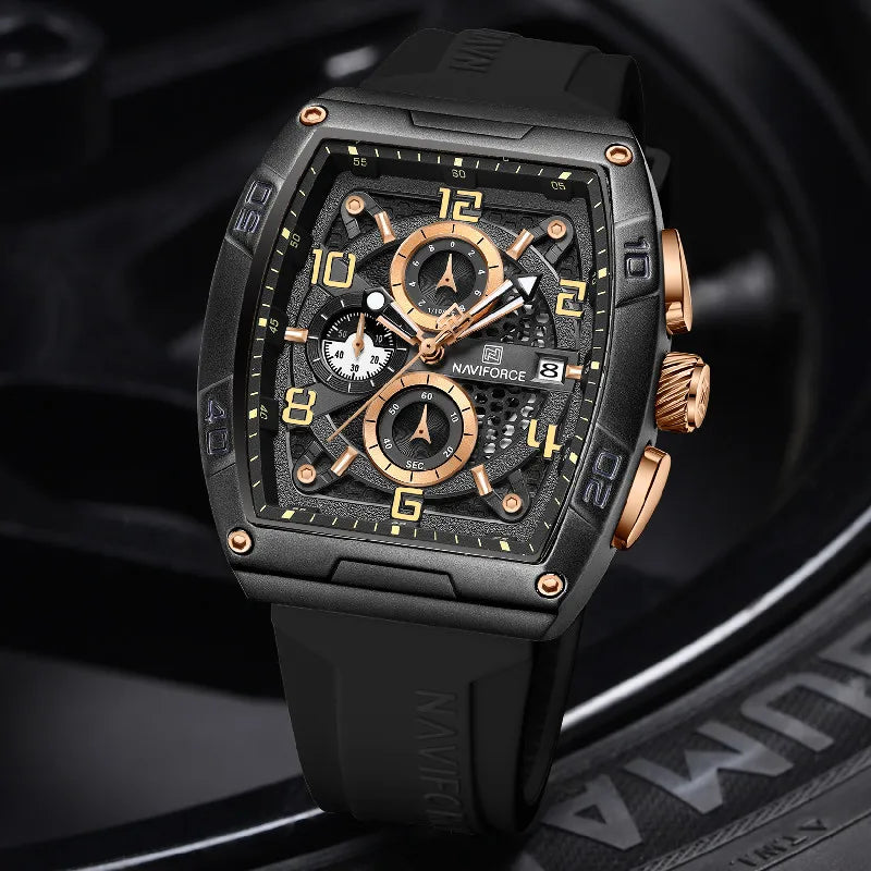 NAVIFORCE NF8052 Men's Cyber Sport Edition Chronograph Watch – 1/10th Second Precision, Waterproof, and Luminous Night-Glow Hands.