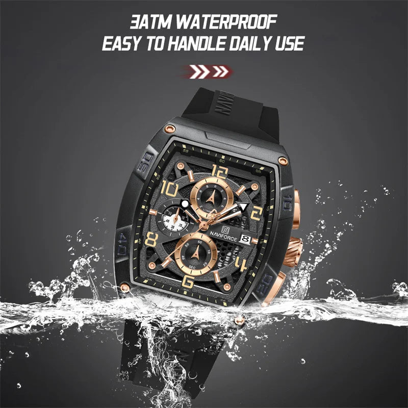 NAVIFORCE NF8052 Men's Cyber Sport Edition Chronograph Watch – 1/10th Second Precision, Waterproof, and Luminous Night-Glow Hands.