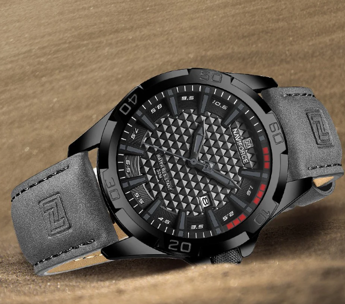 NAVIFORCE NF8023 Men's Sport Quartz Watch - Military-Inspired Design with Luminous Date & Genuine Leather Strap