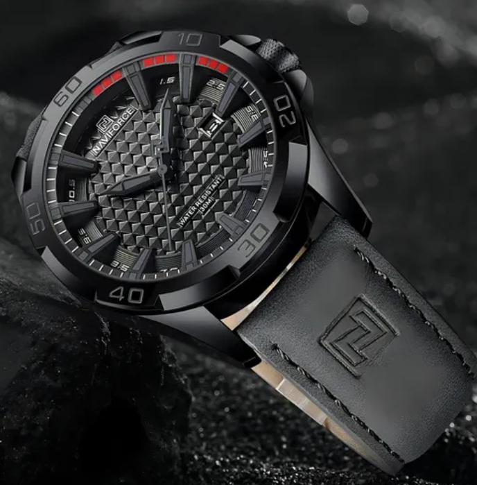 NAVIFORCE NF8023 Men's Sport Quartz Watch - Military-Inspired Design with Luminous Date & Genuine Leather Strap