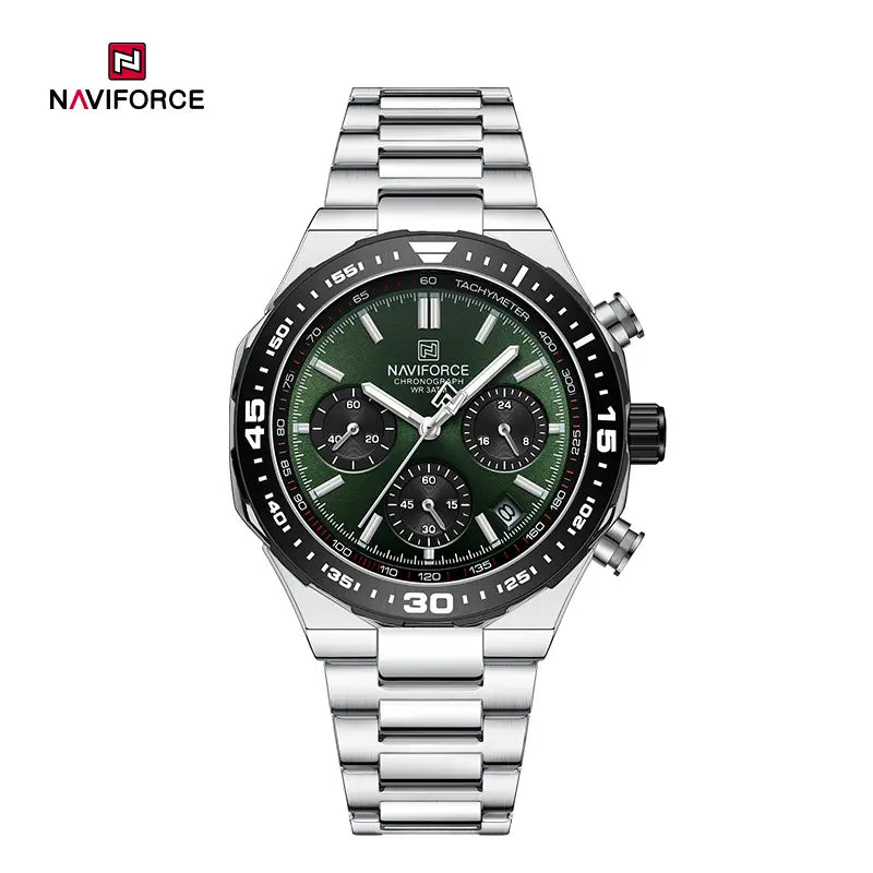 NAVIFORCE NF8049 Gilded Series: Men's Multi-Layered Dial Quartz Chronograph Watch – Waterproof, High-Visibility Lume & Chrome Finish