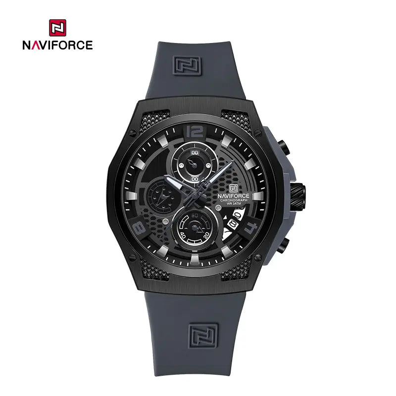 NAVIFORCE NF8051 "Honey-Nest" Series: Men's Industrial Sport Chronograph with Multi-Layered Dial and Silicone Strap