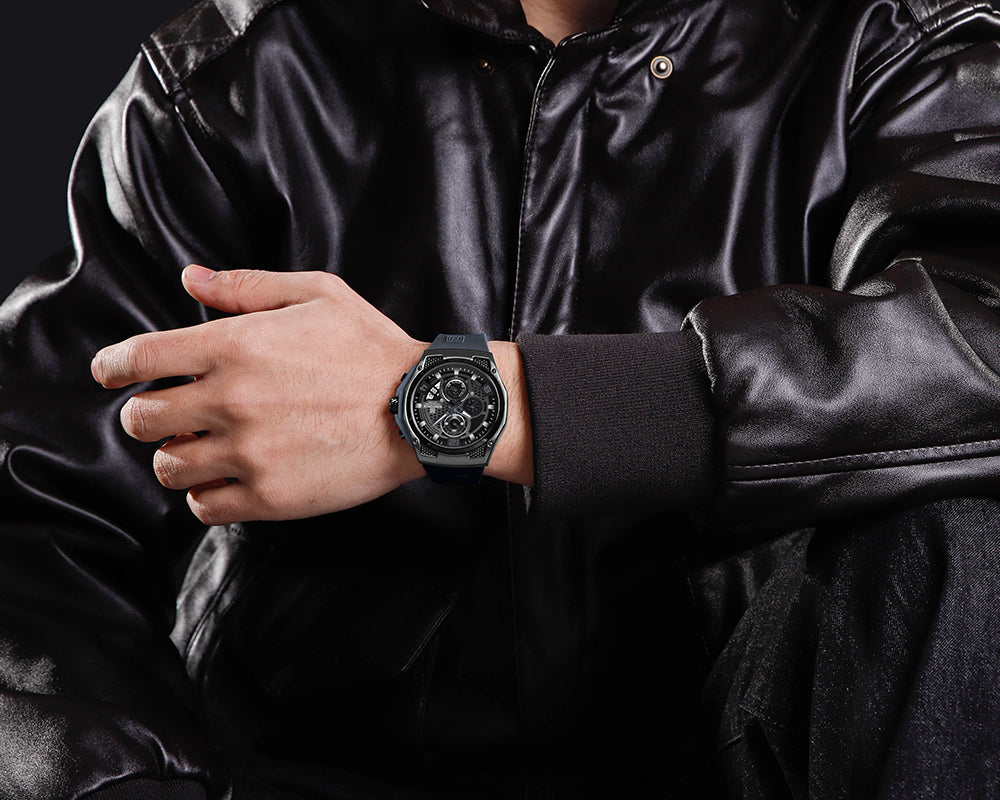 NAVIFORCE NF8051 "Honey-Nest" Series: Men's Industrial Sport Chronograph with Multi-Layered Dial and Silicone Strap