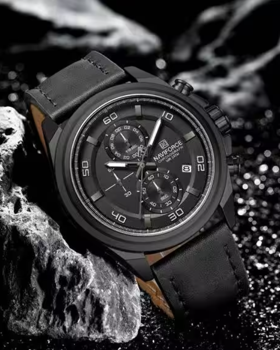 NAVIFORCE NF8075 Grandel Edition Men’s Sports Watch – Waterproof Quartz Chronograph with Leather Band