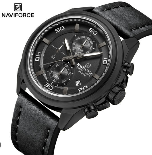 NAVIFORCE NF8075 Grandel Edition Men’s Sports Watch – Waterproof Quartz Chronograph with Leather Band