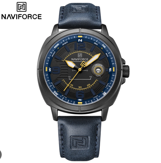 NAVIFORCE NF8078 Men’s Sport Watch – Classic Compass Dial, Luminous Quartz, Waterproof Leather Strap