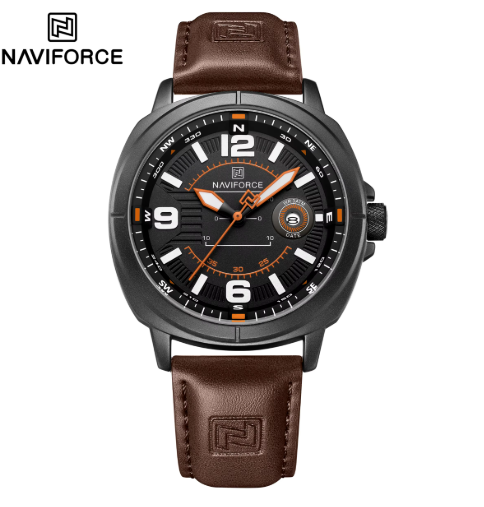 NAVIFORCE NF8078 Men’s Sport Watch – Classic Compass Dial, Luminous Quartz, Waterproof Leather Strap