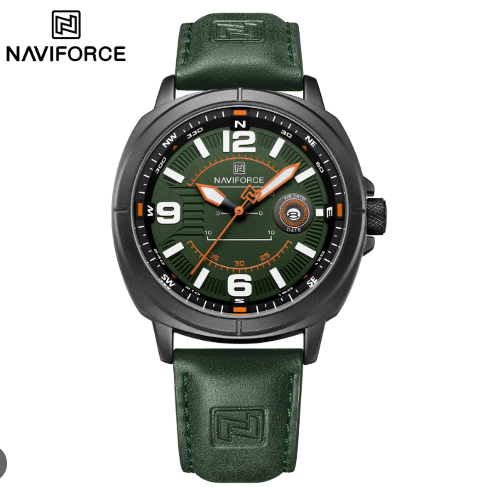 NAVIFORCE NF8078 Men’s Sport Watch – Classic Compass Dial, Luminous Quartz, Waterproof Leather Strap