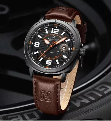 NAVIFORCE NF8078 Men’s Sport Watch – Classic Compass Dial, Luminous Quartz, Waterproof Leather Strap
