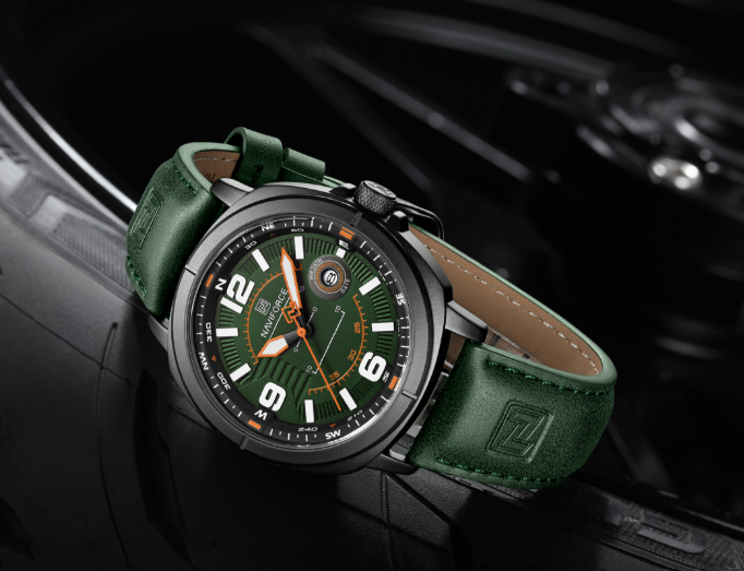NAVIFORCE NF8078 Men’s Sport Watch – Classic Compass Dial, Luminous Quartz, Waterproof Leather Strap