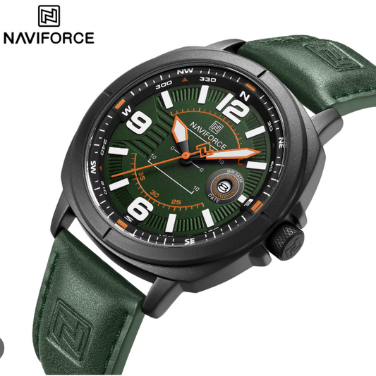 NAVIFORCE NF8078 Men’s Sport Watch – Classic Compass Dial, Luminous Quartz, Waterproof Leather Strap