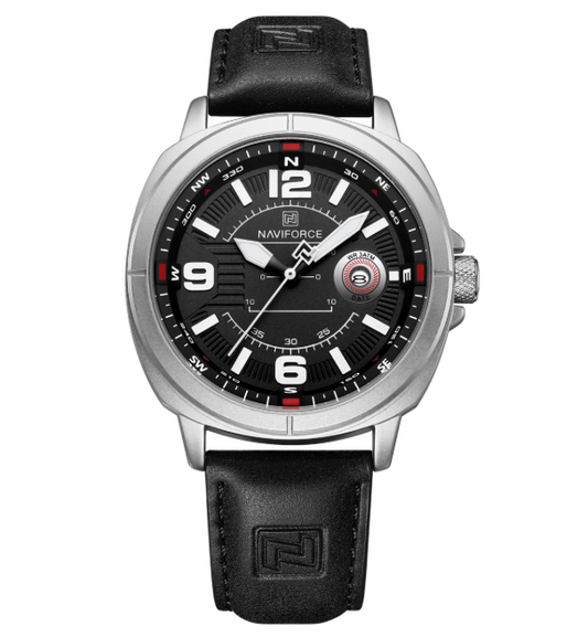 NAVIFORCE NF8078 Men’s Sport Watch – Classic Compass Dial, Luminous Quartz, Waterproof Leather Strap