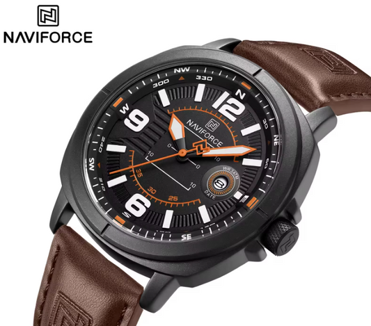 NAVIFORCE NF8078 Men’s Sport Watch – Classic Compass Dial, Luminous Quartz, Waterproof Leather Strap