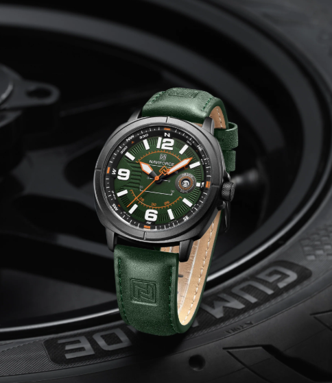NAVIFORCE NF8078 Men’s Sport Watch – Classic Compass Dial, Luminous Quartz, Waterproof Leather Strap