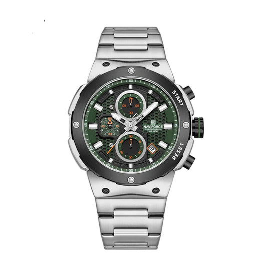 NAVIFORCE NF8072 Men's Quartz Watch - Military Style Design, Chroma Green, Multifunction Dials, Luminous & Waterproof + Get a FREE BUMI Sports Digital Watch