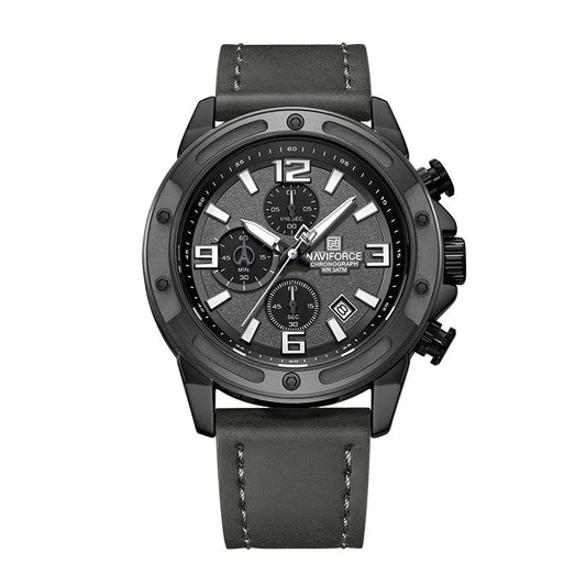 NAVIFORCE NF8074 Men’s Gunmetal Grey Color Outdoor Multifunction Quartz Chronograph, Waterproof High-Quality & Luminous Display Watch + Get a FREE BUMI Sports Digital Watch