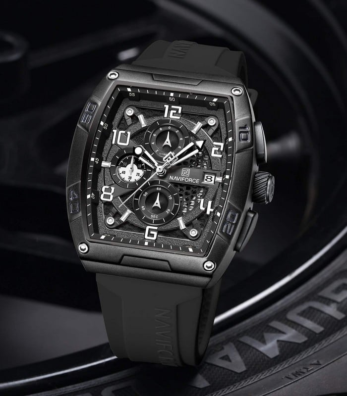 NAVIFORCE NF8052 Men's Cyber Sport Edition Chronograph Watch – 1/10th Second Precision, Waterproof, and Luminous Night-Glow Hands.