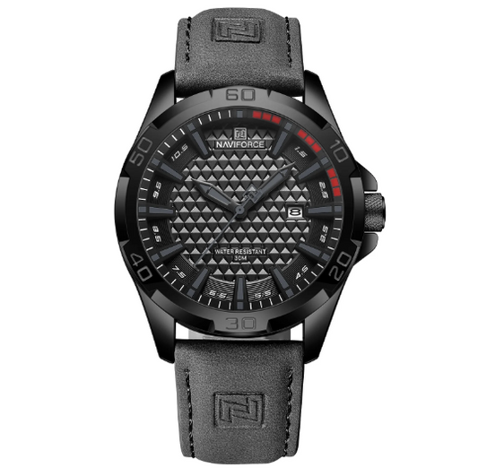 NAVIFORCE NF8023 Men's Sport Quartz Watch - Military-Inspired Design with Luminous Date & Genuine Leather Strap