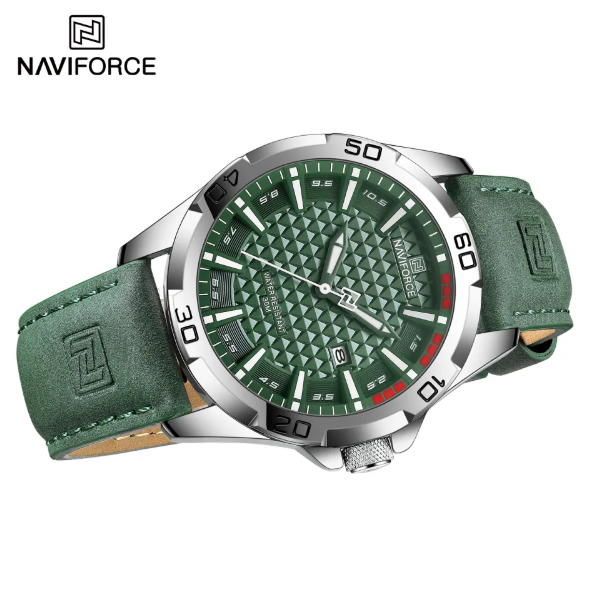 NAVIFORCE NF8023 Men's Sport Quartz Watch - Military-Inspired Design with Luminous Date & Genuine Leather Strap