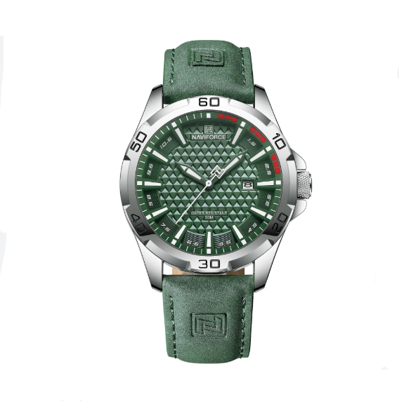 NAVIFORCE NF8023 Men's Sport Quartz Watch - Military-Inspired Design with Luminous Date & Genuine Leather Strap