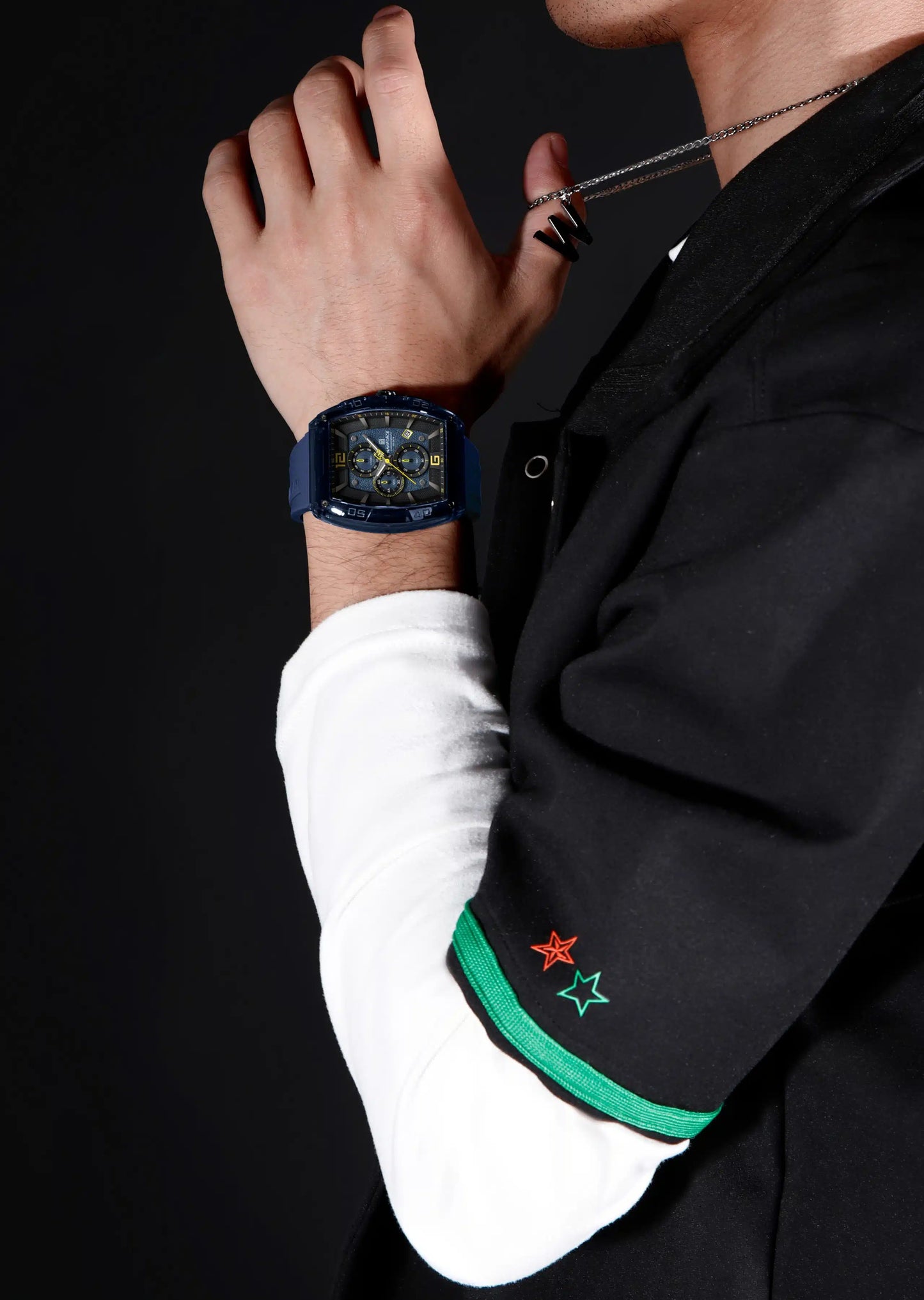 NAVIFORCE NF6101 Men's Translucent Square-Case Watch, Multi-Dial Chronograph, Water Resistant with Precision Timing and Luminous Accents