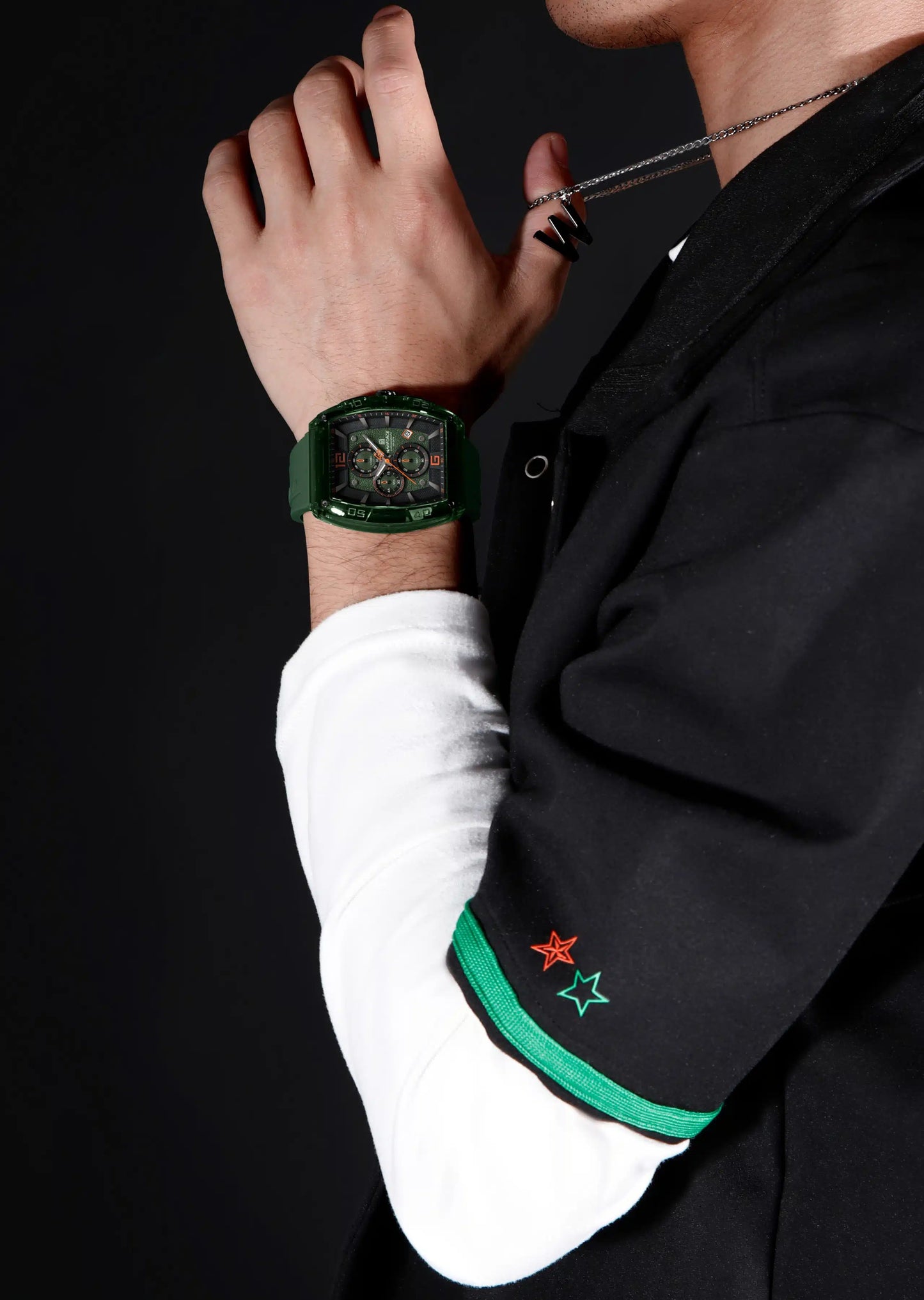 NAVIFORCE NF6101 Men's Translucent Square-Case Watch, Multi-Dial Chronograph, Water Resistant with Precision Timing and Luminous Accents