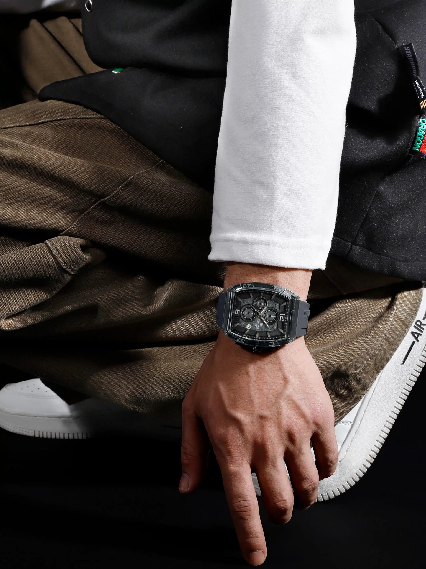 NAVIFORCE NF6101 Men's Translucent Square-Case Watch, Multi-Dial Chronograph, Water Resistant with Precision Timing and Luminous Accents