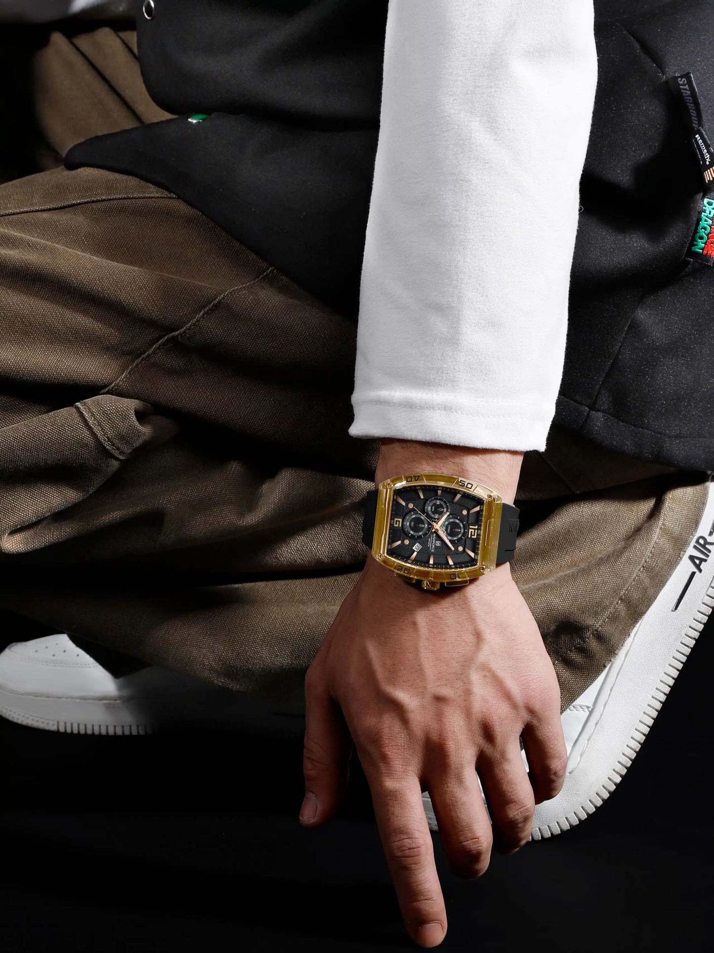 NAVIFORCE NF6101 Men's Translucent Square-Case Watch, Multi-Dial Chronograph, Water Resistant with Precision Timing and Luminous Accents